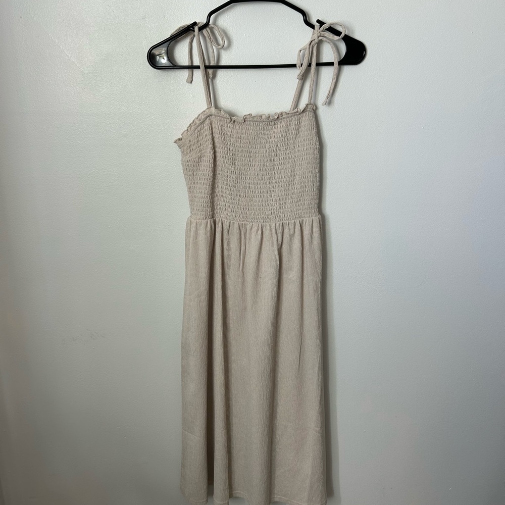 H&M Cream Smocked Midi Dress with Ruffle Edge